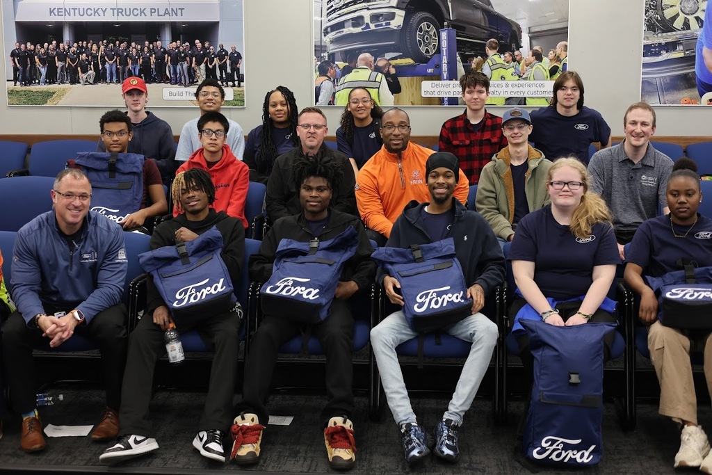 Our Jtown High CAD students just crushed it! 💪 They spent weeks designing a new part cover to solve a tricky paint chipping problem on the assembly line for Ford Motor Company. Today was presentation day, and they wowed the Ford leadership team with their final solution! Talk about applying what you learn. Hats off to our students for their engineering smarts! 🚀