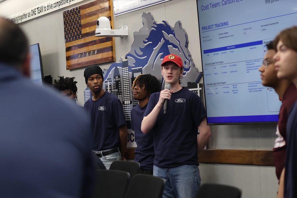 Our Jtown High CAD students just crushed it! 💪 They spent weeks designing a new part cover to solve a tricky paint chipping problem on the assembly line for Ford Motor Company. Today was presentation day, and they wowed the Ford leadership team with their final solution! Talk about applying what you learn. Hats off to our students for their engineering smarts! 🚀