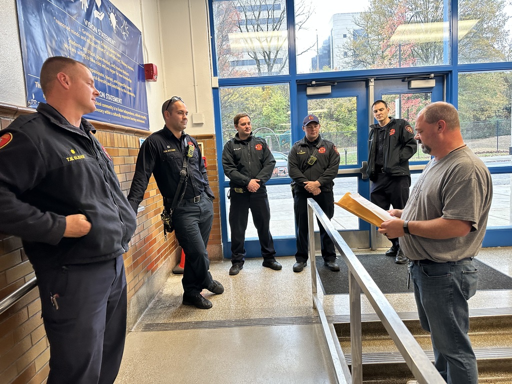 Fire fighters in lobby