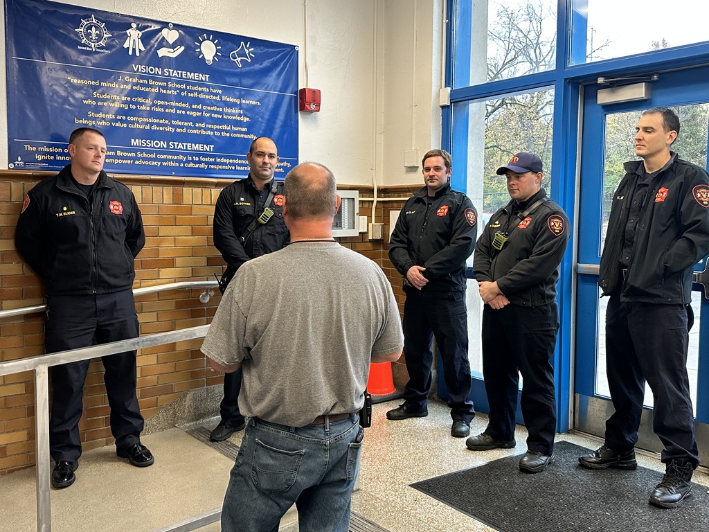 Fire fighters in lobby