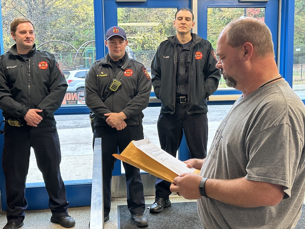 Fire fighters in lobby