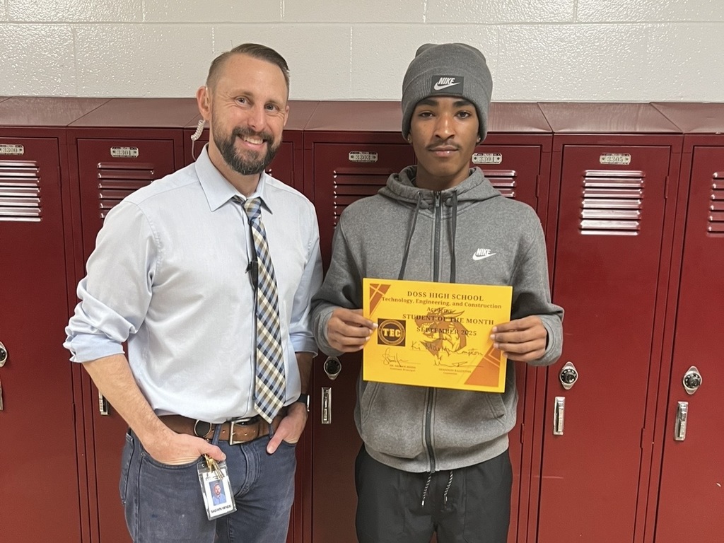 TEC Student of the Month with Assistant Principal, Shawn Hinds