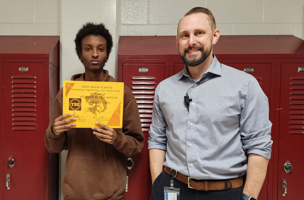 TEC Student of the Month with Assistant Principal, Shawn Hinds