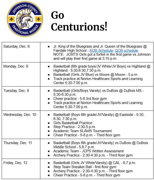Athletics Calendar 12-8-25