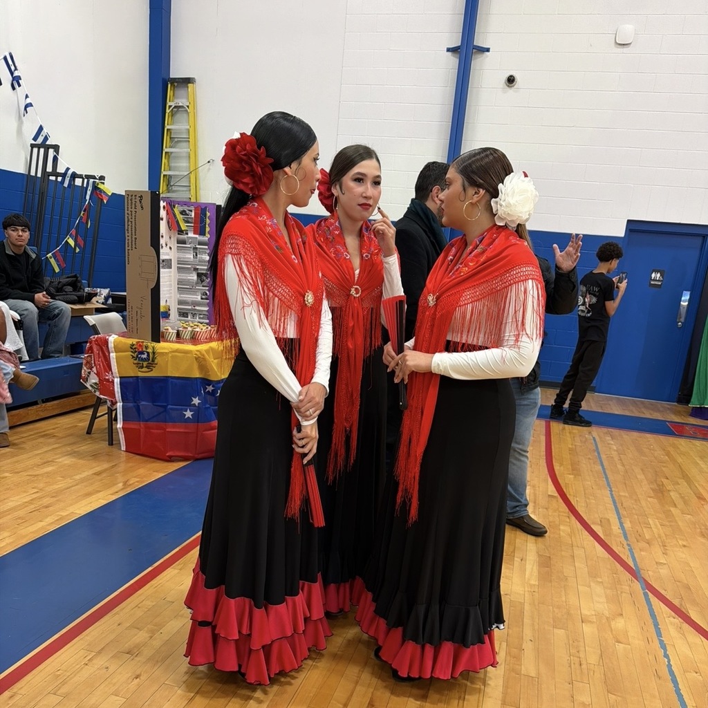students and staff at Latin Christmas event