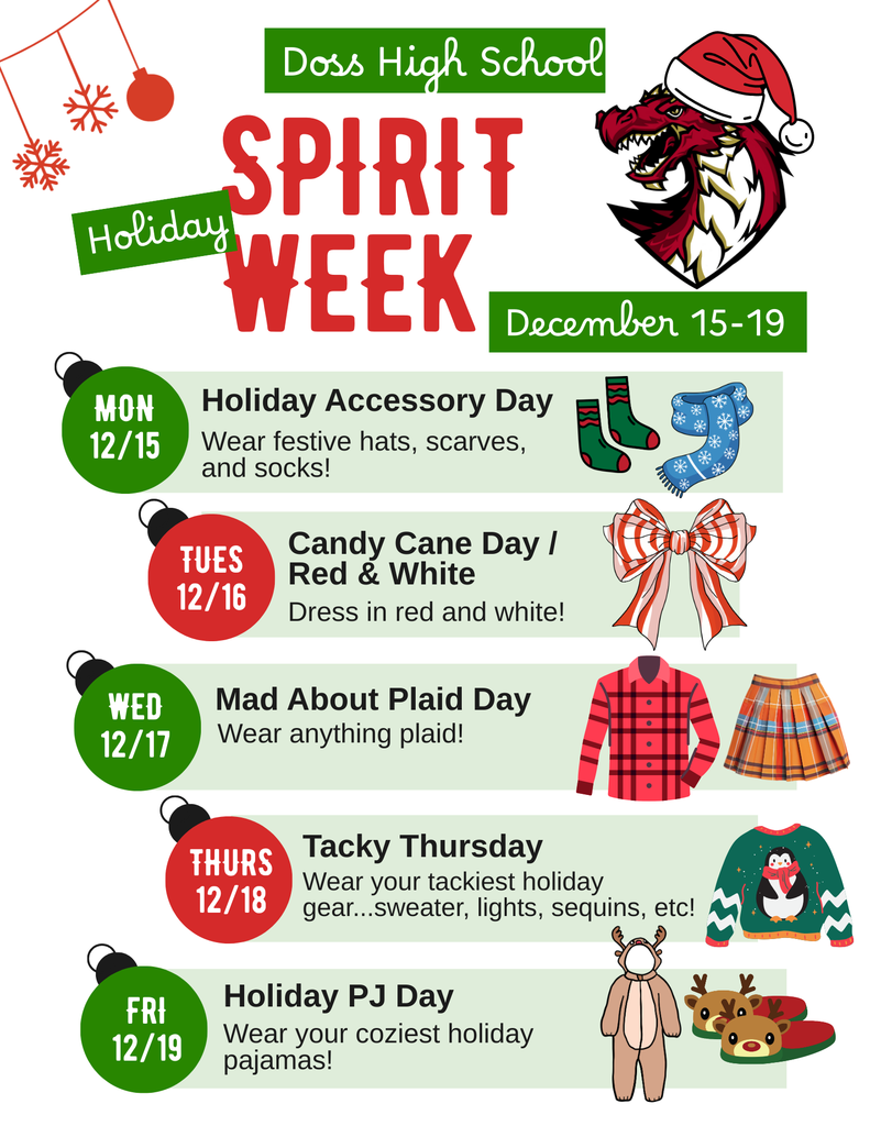 holiday spirit week calendar 