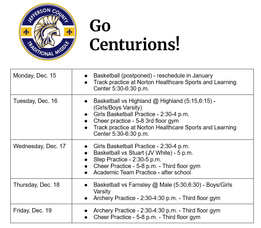 Sports Weekly Calendar
