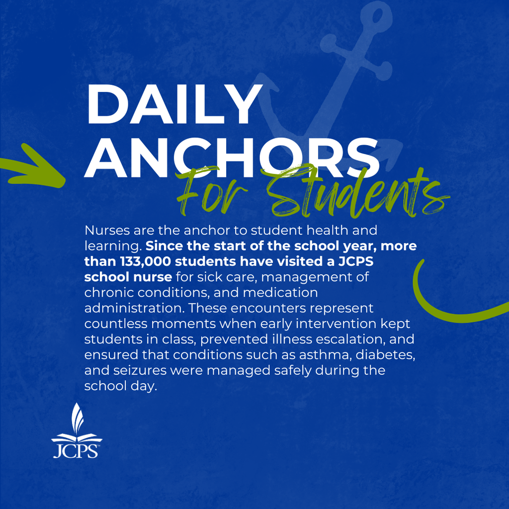 nfographic showing that school nurses saw over 133,000 student visits in 2025. Text emphasizes their role as daily anchors providing routine care and chronic condition management.