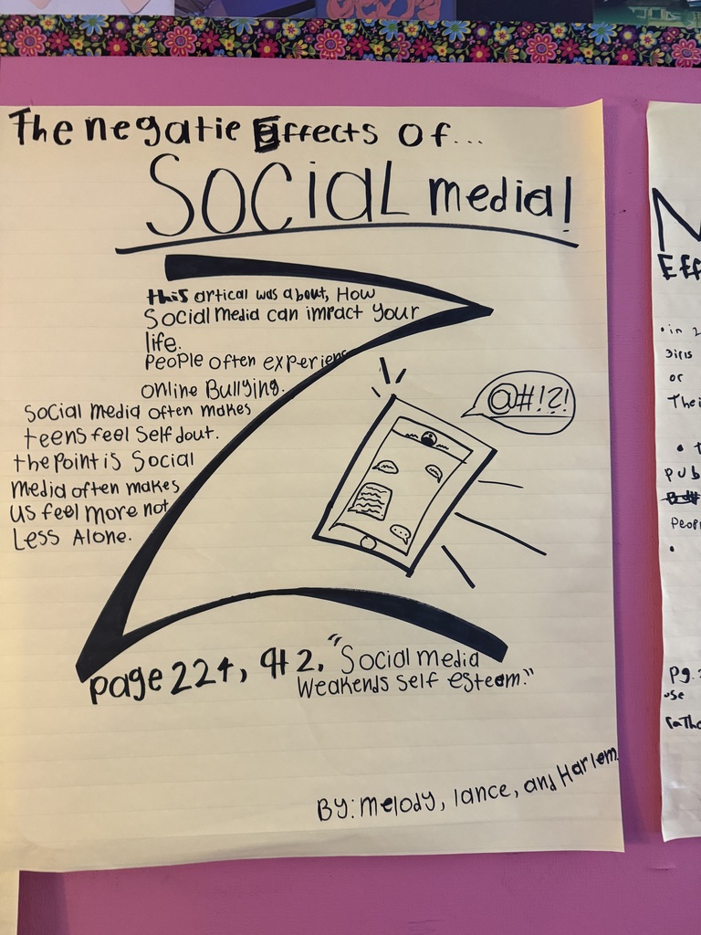 Ms. Bruise’s class is mastering the "Z Strategy!" 📝 After debating the dangers of social media, students used chart paper to summarize, illustrate, and re-title the text. A perfect mix of critical thinking and creativity! ⚡️🎨