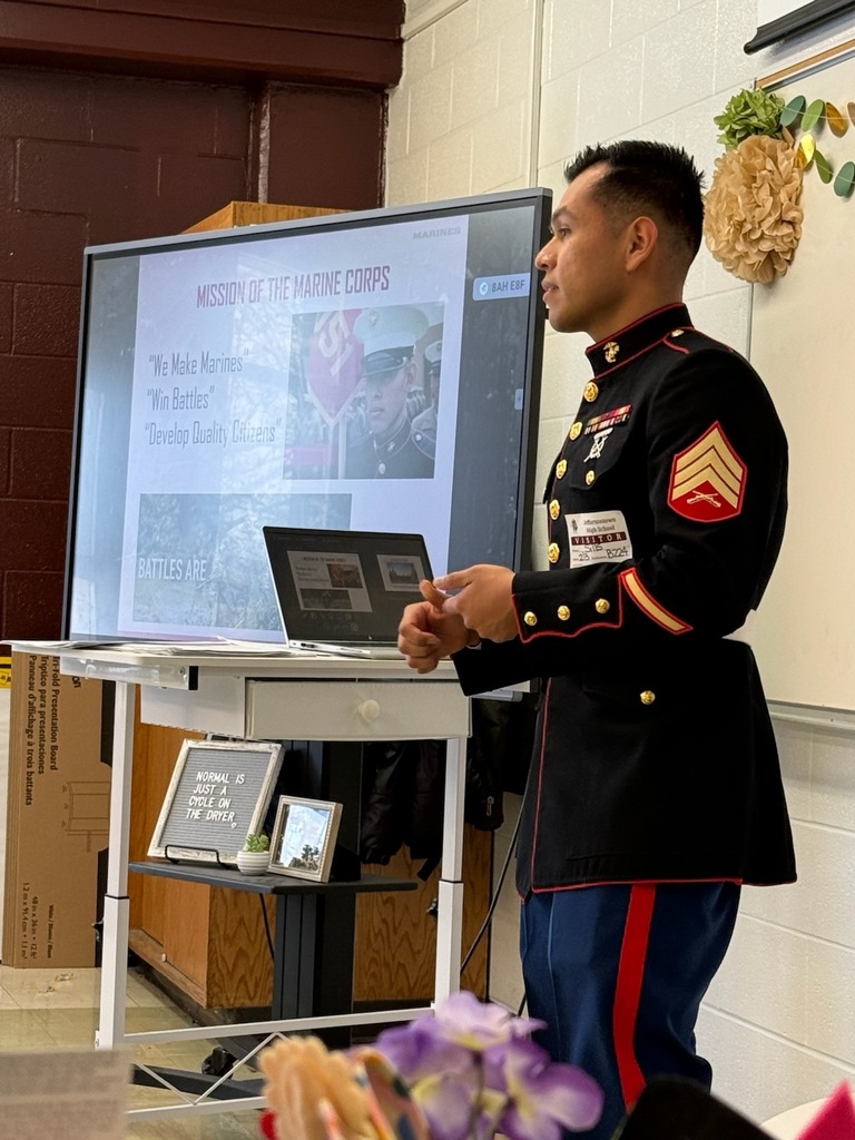 Connecting the classroom to the corps! 📚🇺🇸  Huge thanks to Sgt. Romero from the United States Marine Corps for visiting our English classes today! He spoke with students about how the communication and leadership skills they’re learning right now translate directly into elite career opportunities and massive scholarship potential. 💸📈  From specialized technical training to funding a college degree, Sgt. Romero showed our students that there are many paths to success after graduation. We love seeing our students explore every option for their future! 🦅✨