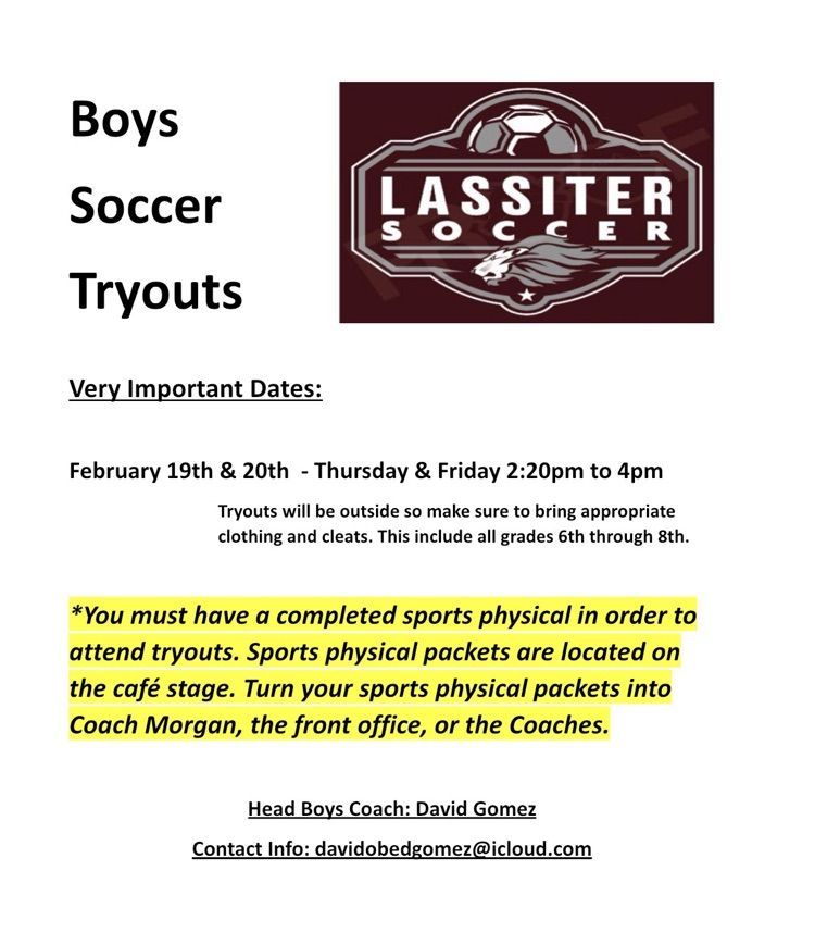 Lassiter Boys Soccer Tryouts (English)
