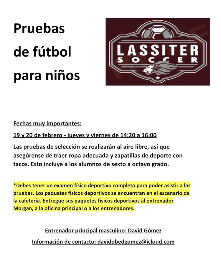 Lassiter Boys Soccer Tryouts (Spanish)