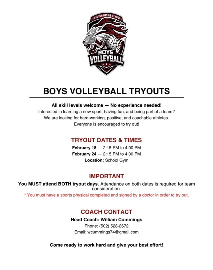 Lassiter Boys Volleyball Tryouts