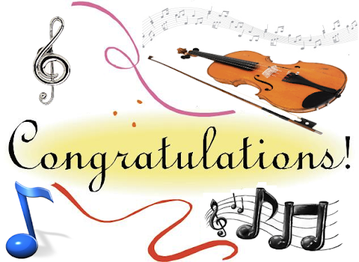 Congratulations surrounded by music notes images