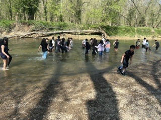 Students catching fish in Floyds Fork 