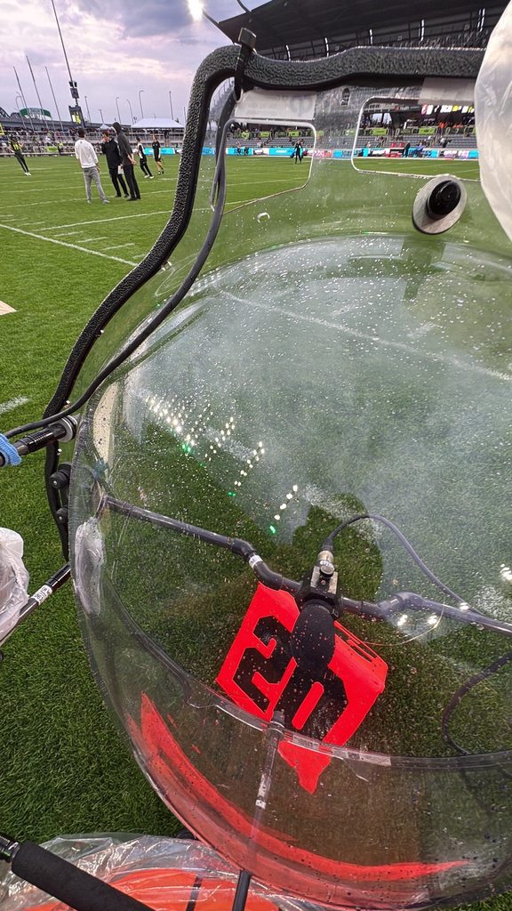 A piece of equipment on a football field. 