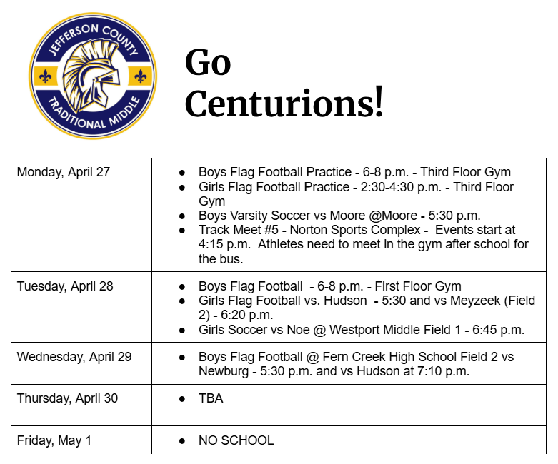 athletic schedule