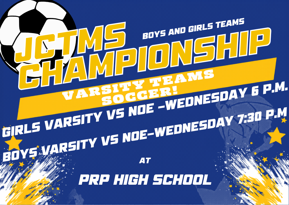 The JCTMS Boys and Girls Varsity teams will play for championships on Wednesday at PRP High School. The Girls Varsity team will play Noe at 6 p.m. The Boys Varsity team will also play Noe at 7:30 p.m.