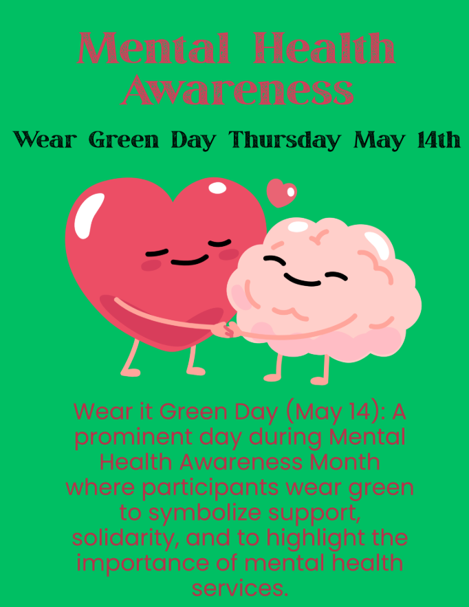 Mental Health Flyer to wear green on May 14th.