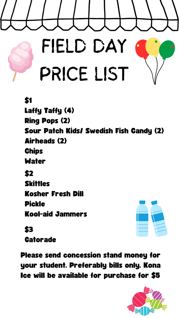 Field Day Concession Stand Price Sheet