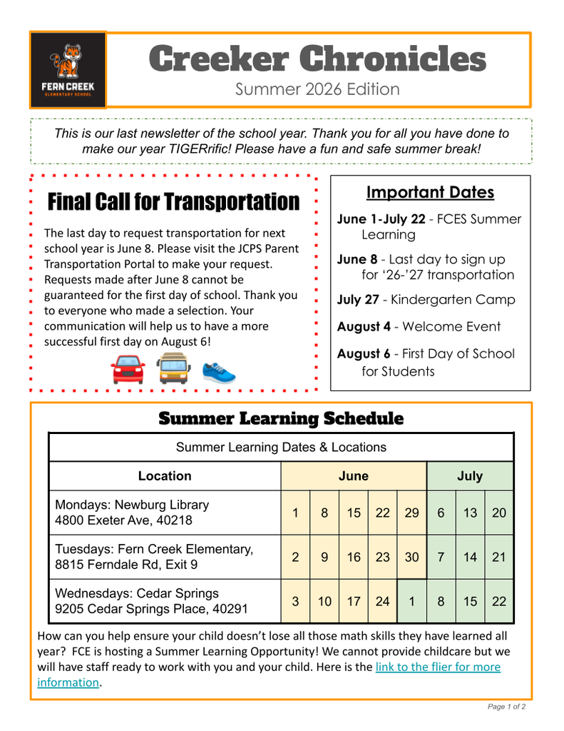 Page 1 of the May Newsletter