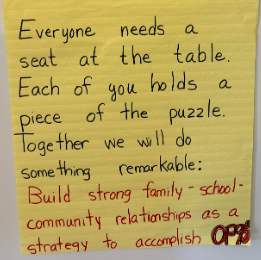 Each of you holds a piece of the puzzle. Together we will do something remarkable: Build strong family-school-community relationships as a strategy to accomplish OPERATION 95+