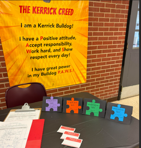 Picture of The Kerrick Creed and puzzle piece name plates for staff, student, community and family stakeholders.