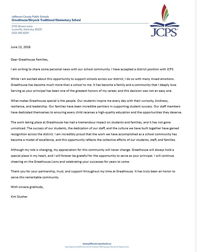 Letter from Ms. Slusher