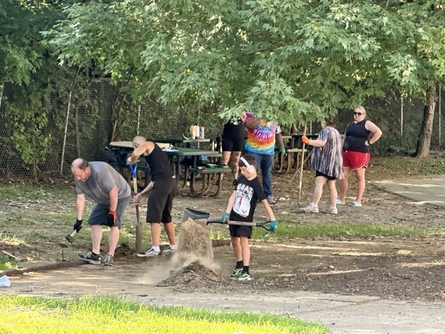 Group doing yard work
