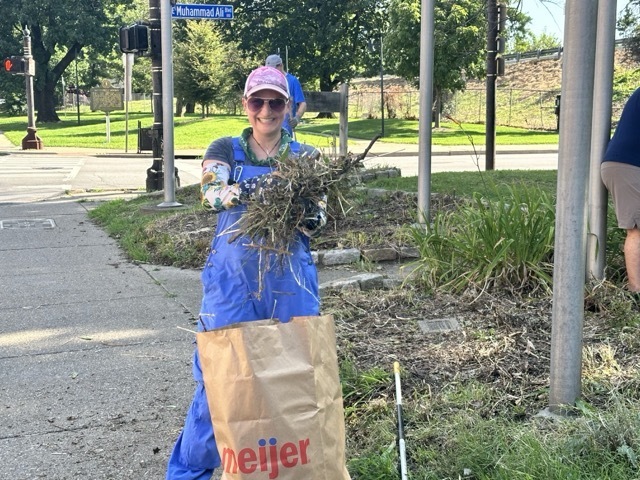 Lady with yard waste