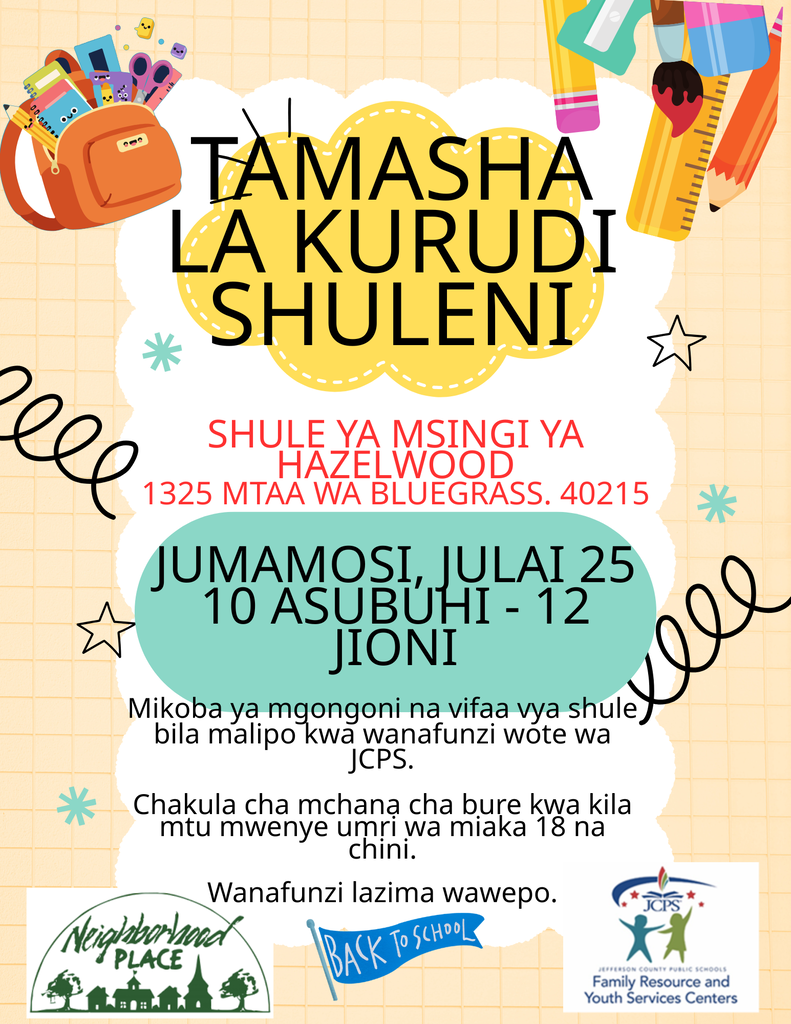 Kiswahili - 7/25 10:00-12:00 - 1325 Bluegrass Avenue