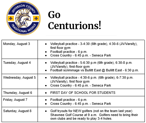 Centurion Sports Calendar
