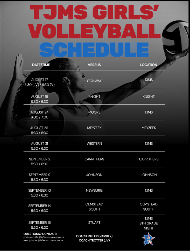 Volleyball schedule with dates and team opponents