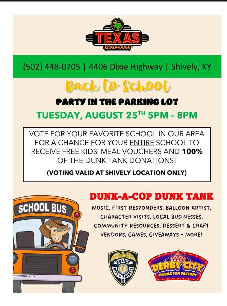 stop by Texas Roadhouse on Dixie August 25th and vote for Foster!