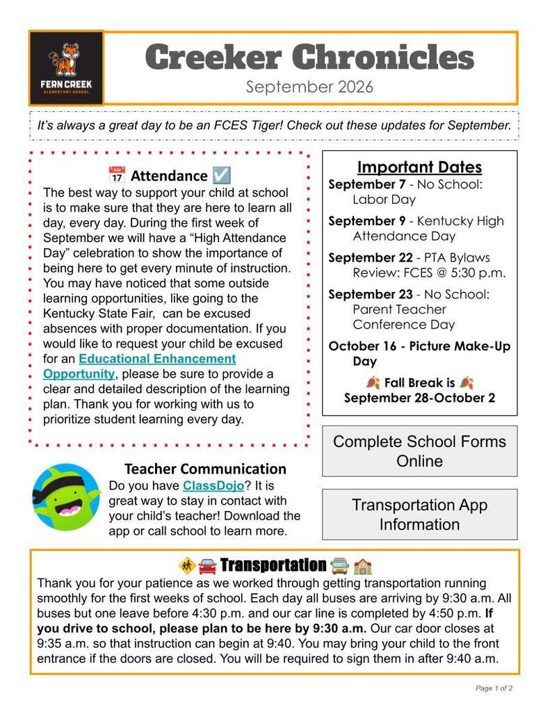 FCES September Newsletter
