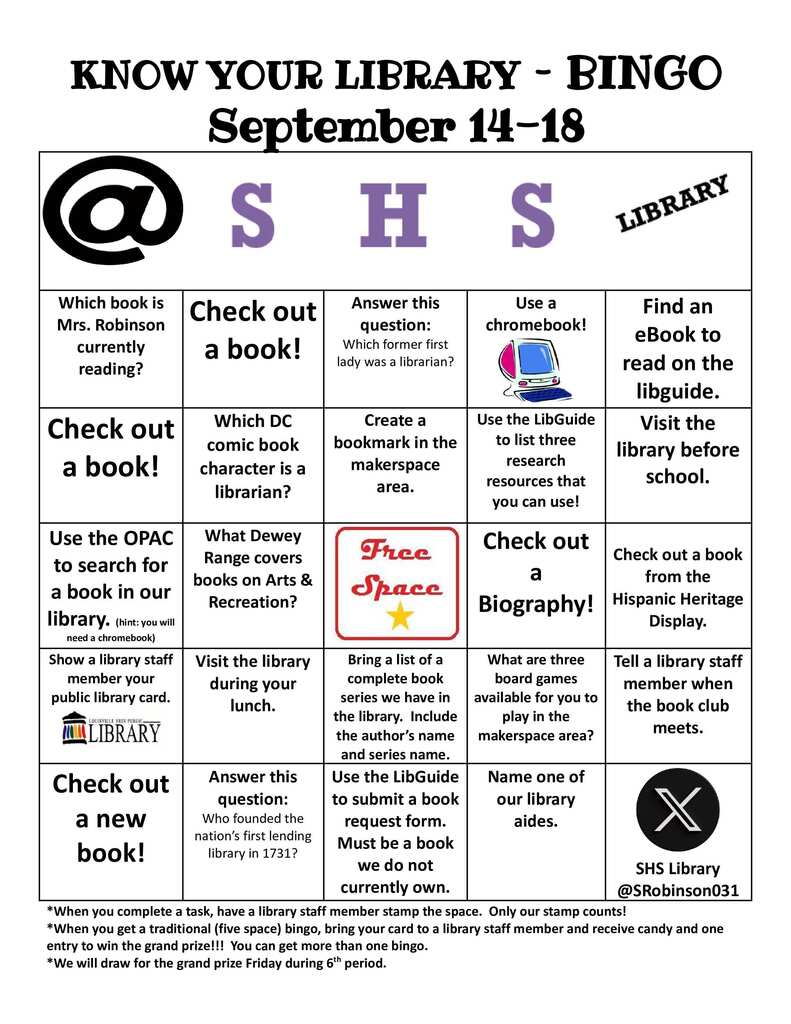 library bingo card