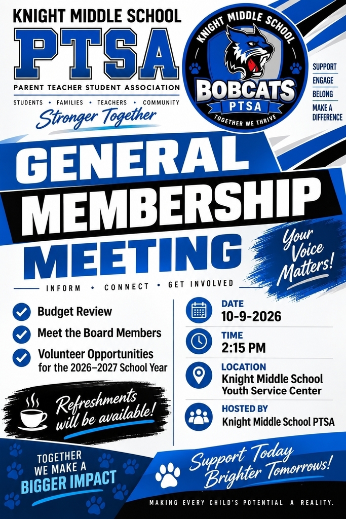 flyer with bobcat image giving date and time of PTSA meeting call 485-8287 for details