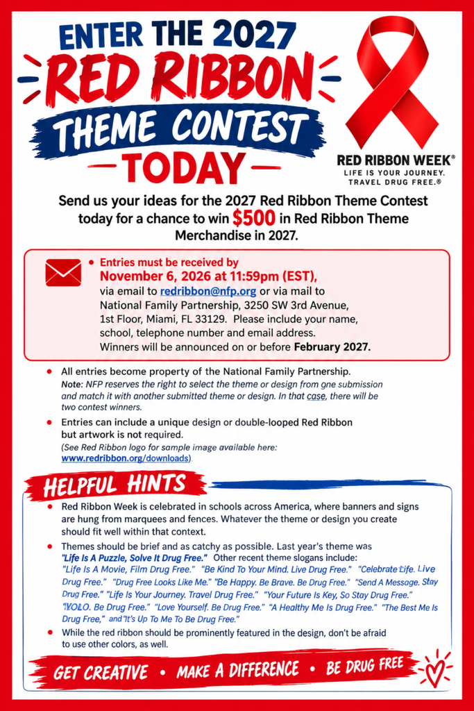 Hello Centurion Staff & Students, As we prepare to kick off a week of Red Ribbon Week festivities at the end of this month, we want to get things started by highlighting the 2027 Red Ribbon Theme Contest! This is a great opportunity for our creative Centurions to share their ideas and help inspire others to make healthy, positive choices. The Red Ribbon Campaign® is the oldest and largest drug prevention program in the nation, reaching millions of young people during Red Ribbon Week®, October 23–31 each year. Are you creative and looking for an opportunity to showcase your creativity? Enter the 2027 Red Ribbon Theme Contest! All contest details and submission information are included in the attached flyer. 📅 Submission Deadline: November 6, 2026, at 11:59 p.m. EST We encourage all creative Centurions to participate and share their ideas! Good luck, and we look forward to seeing your creativity!