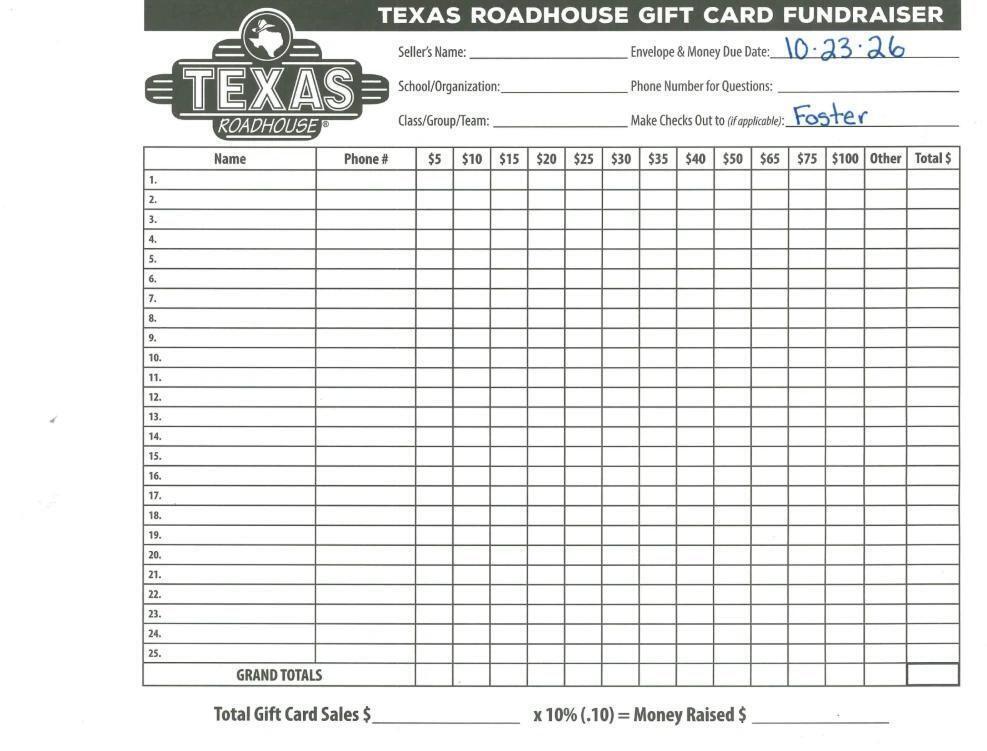 Tomorrow, Friday, October 23rd is the last day to turn in your Texas Roadhouse fundraiser money! All money is due by 4:00pm! The class competition is very close! Almost any class could win at this point! 