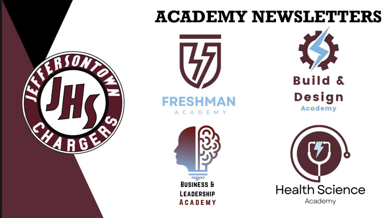 📰⚡ Stay Connected, Charger Families! Our Academy Newsletters are here! 🩵🤍 We encourage all JTown families to take a few minutes to check out their student's academy newsletter! Stay informed about exciting learning opportunities, student achievements, upcoming events, and everything happening in our academies. 📚 Freshman Academy https://jeffersontown-hs-jcps.my.canva.site/fanewsletter 💼 Business & Leadership Academy https://docs.google.com/presentation/d/1Ix_7qb9DOWcsk3xl1MHYO3Y9PJkMuhnhFOseBRhyZUk/present?slide=id.p1 🛠️ Build & Design Academy https://docs.google.com/presentation/d/1yZbl_BrRgeeTyhf1vCnWFjSF67kFJ-fuAWkznoKEEP8/present?slide=id.p 🩺 Health Science Academy https://drive.google.com/file/d/1FK1Ti401M649SI_dhZglPtwCgVZyUXh6/view Strong schools are built through strong connections between students, families, and teachers. Thank you for being an important part of our Charger community! ⚡