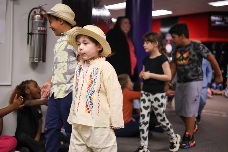 Students dressed in flags and cultural clothing.
