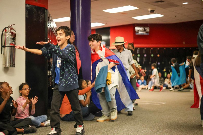 Students dressed in flags and cultural clothing.