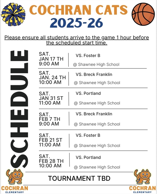 cochran basketball schedule for 2025-2026 school year