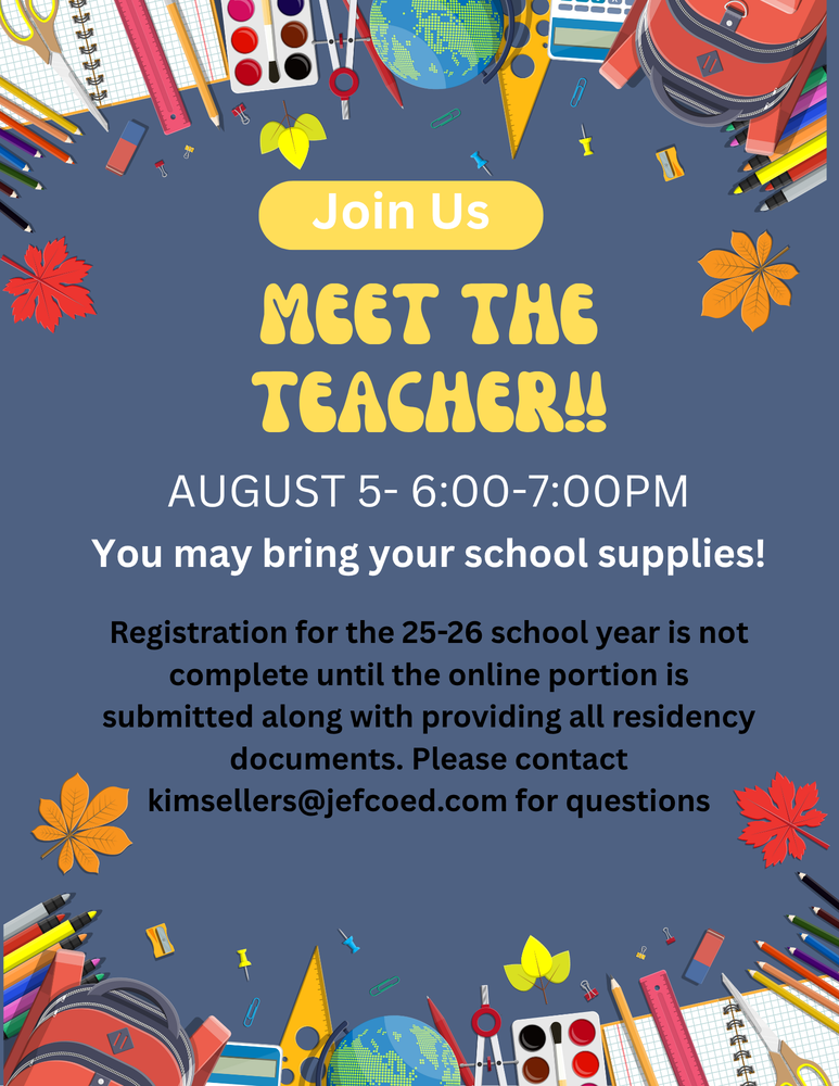 meet the teacher August 5th 6:00-7:00pm