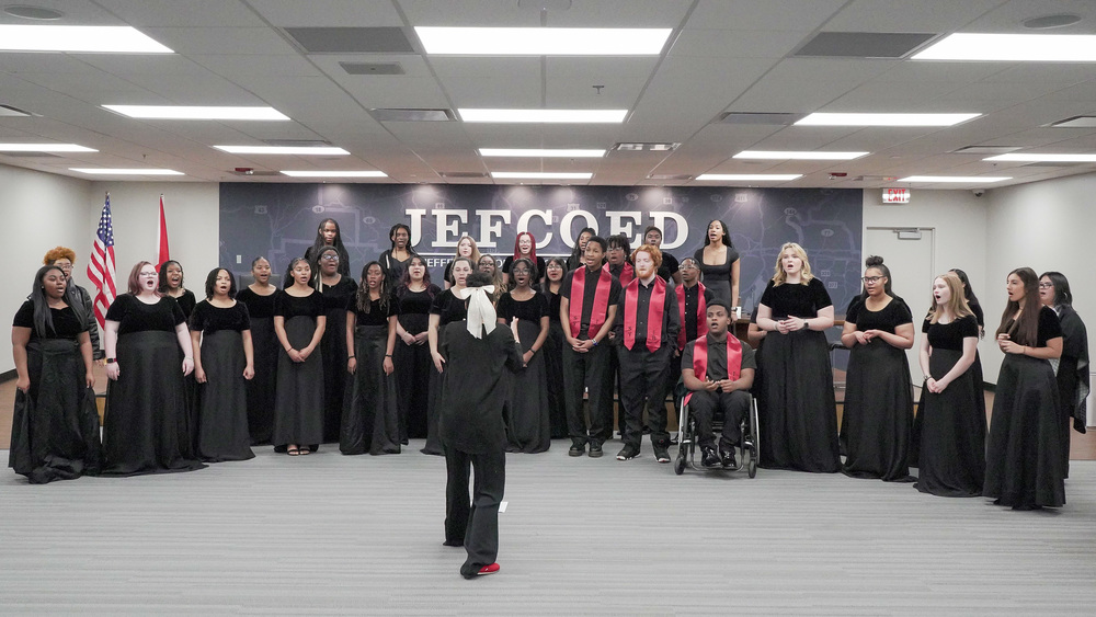 Shades Valley High School Choir performing at the Jefferson County Board of Education during Black History Month