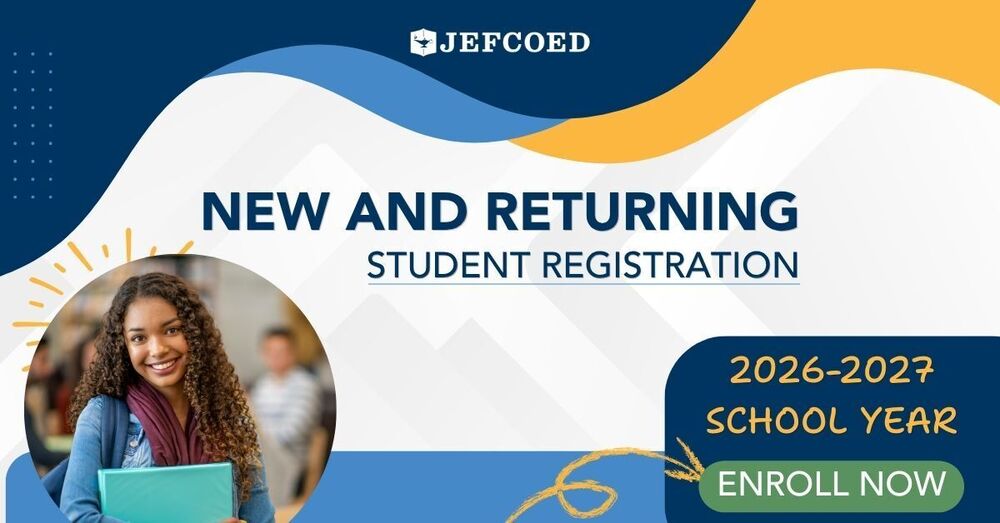 Graphic announces new and returning student registration opening for the 2026-2027 school year.