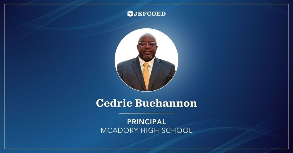 Graphic announces Mr. Cedric Buchannon as the new principal of McAdory High School.