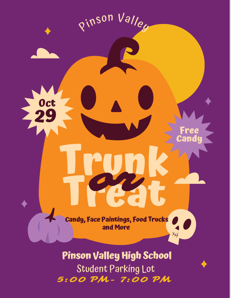 Trunk or treat at pinson valley high school october 29th @ 5:00 pm