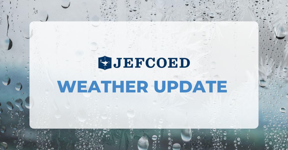 JEFCOED Weather Update, Background shows window covered in ice crystals and rain