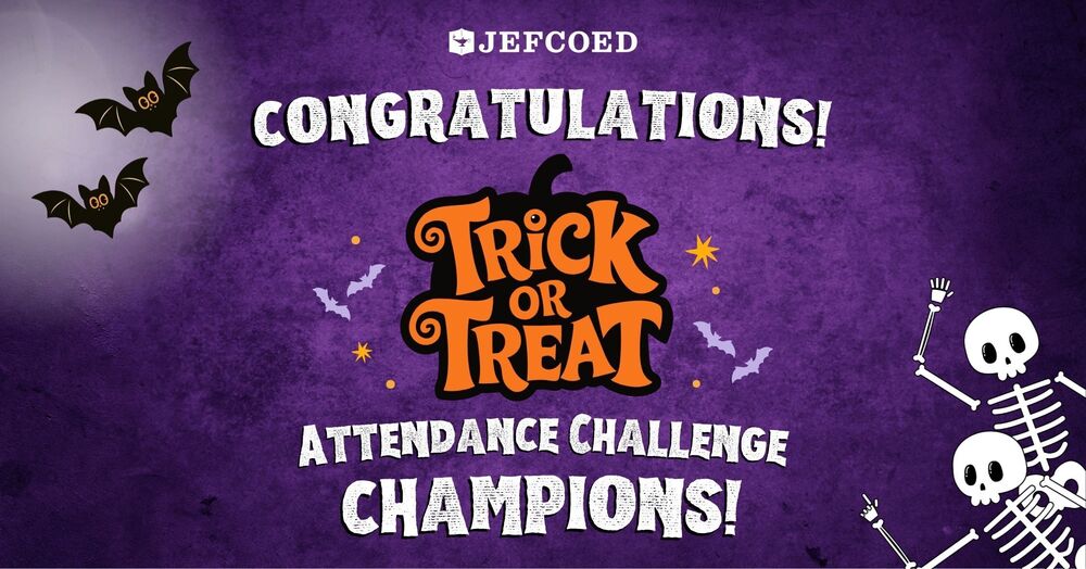 Graphic congratulates the winners of the 2026 JEFCOED Trick-or-Treat Attendance Challenge.